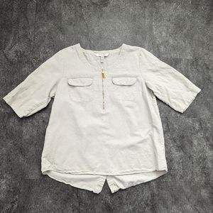 Ellen Tracy linen cotton blend neutral coastal top large